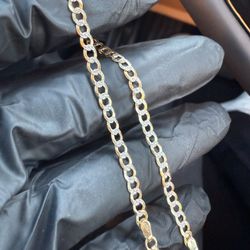 18k Gold Two Tone Cuban Link Bracelet 