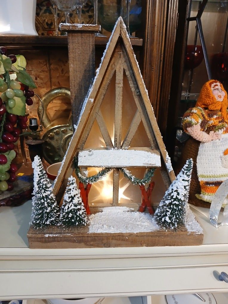 Vintage A-Frame Ski Lodge Lighted Display 