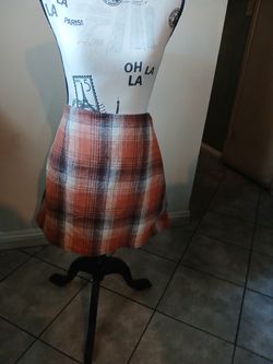 Plaid Mini Skirt Orange Brown White