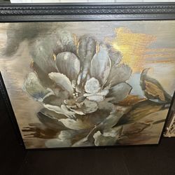 Golden Serenity Bloom hand-painted floral canvas