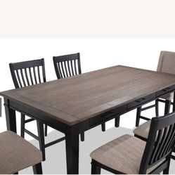 7 Piece Black & Beige Upholstered Dining Set