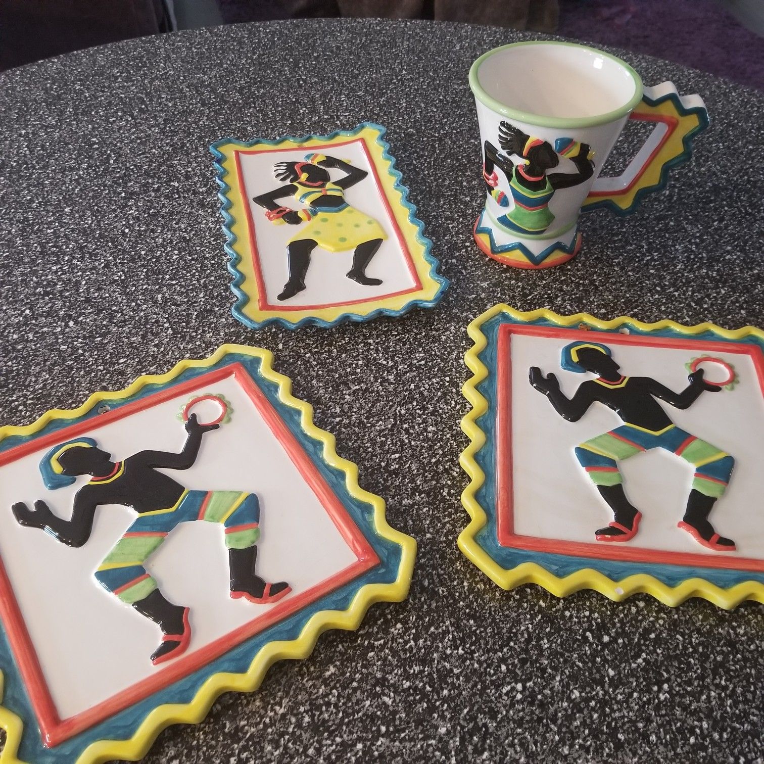 Matching trivet, cup and utensil holder