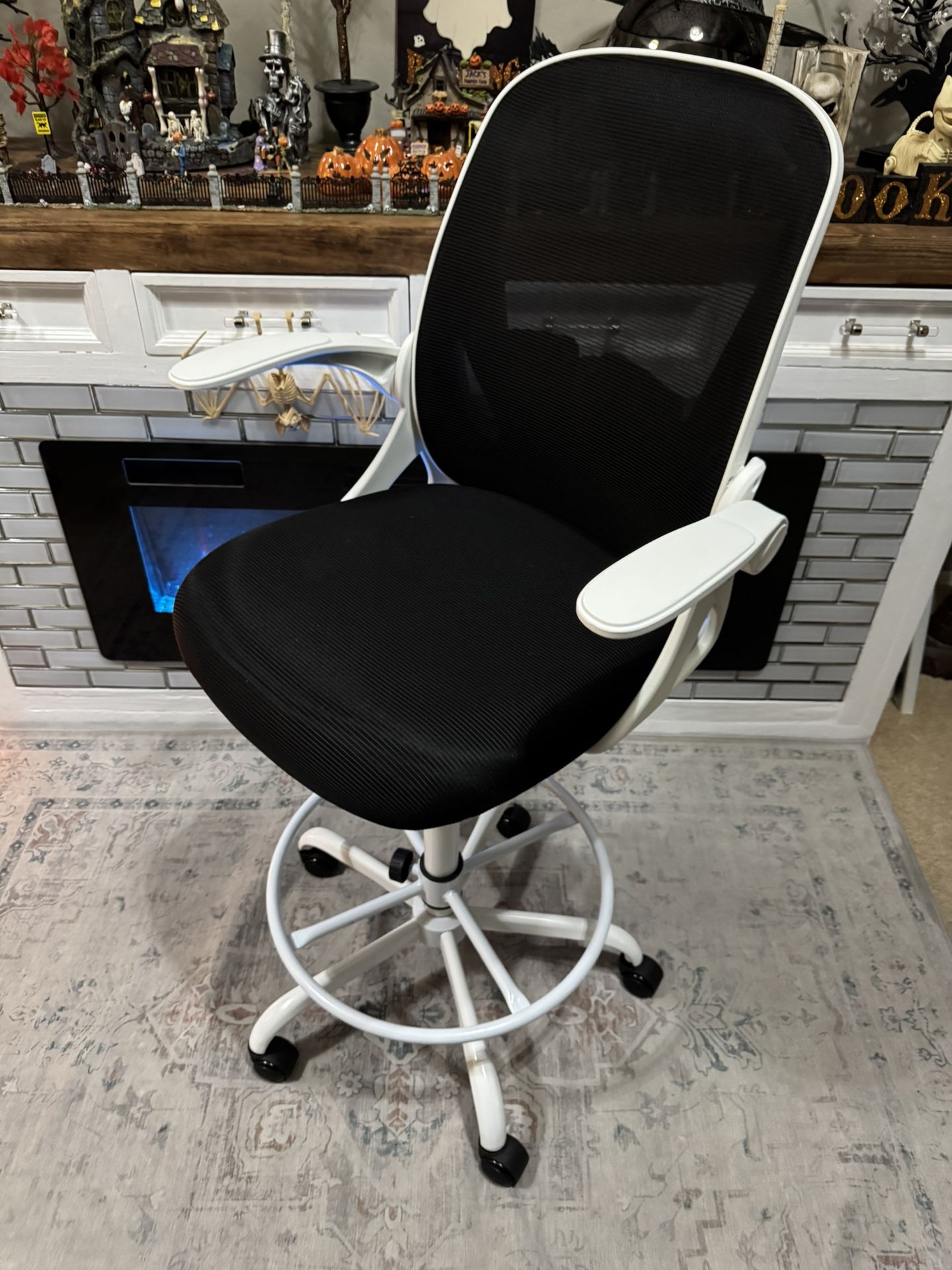 NEW**Primy Black and White Ergonomic Drafting Standing Desk Chair