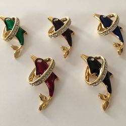 Wholesale Gold Crystal dolphin pendant charms