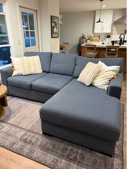 Blue Fabric Sectional Sofa with Right-Facing Chaise