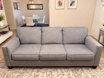 Smoke gray 3-seater sofa with nailhead trim (Gavril series)