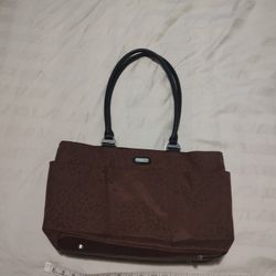 Baggallini Travel Shoulder Bag Brown Leopard Print Nylon 