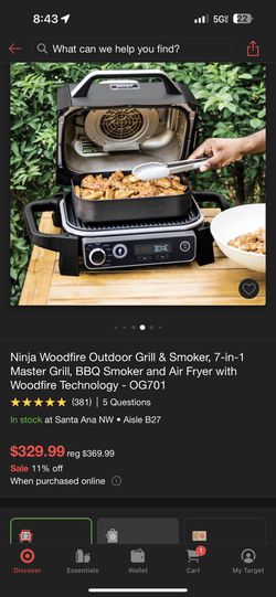 Ninja Woodfire Outdoor Grill & Smoker, 7-in-1 Master Grill, Bbq Smoker And Air  Fryer With Woodfire Technology - Og701 : Target