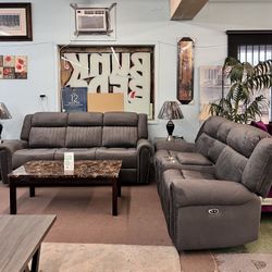 🚚Hot Deal🚚Brand New 2pc Power Reclining Sofa And Power Reclining Loveseat With Cup Holder Console $1599, Finance Available, Delivery Available 