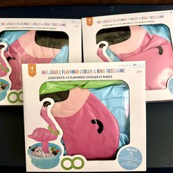 Pink Flamingo Inflatable Cooler and Ring Toss Game Three Rings