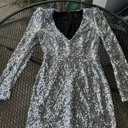 Pretty Silver Sequin Dress Size Small