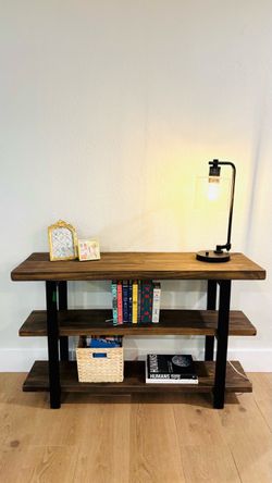 Rustic Solid Wood and Metal 3-Tier Shelf Console Table