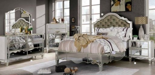 Brand New 4 PC All Mirror/Silver Bedroom Set