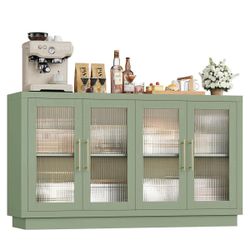 Buffet Cabinet with Storage, 55.1" Large Sideboard Buffet Table, Modern Sideboard Kitchen Cabinet. Green