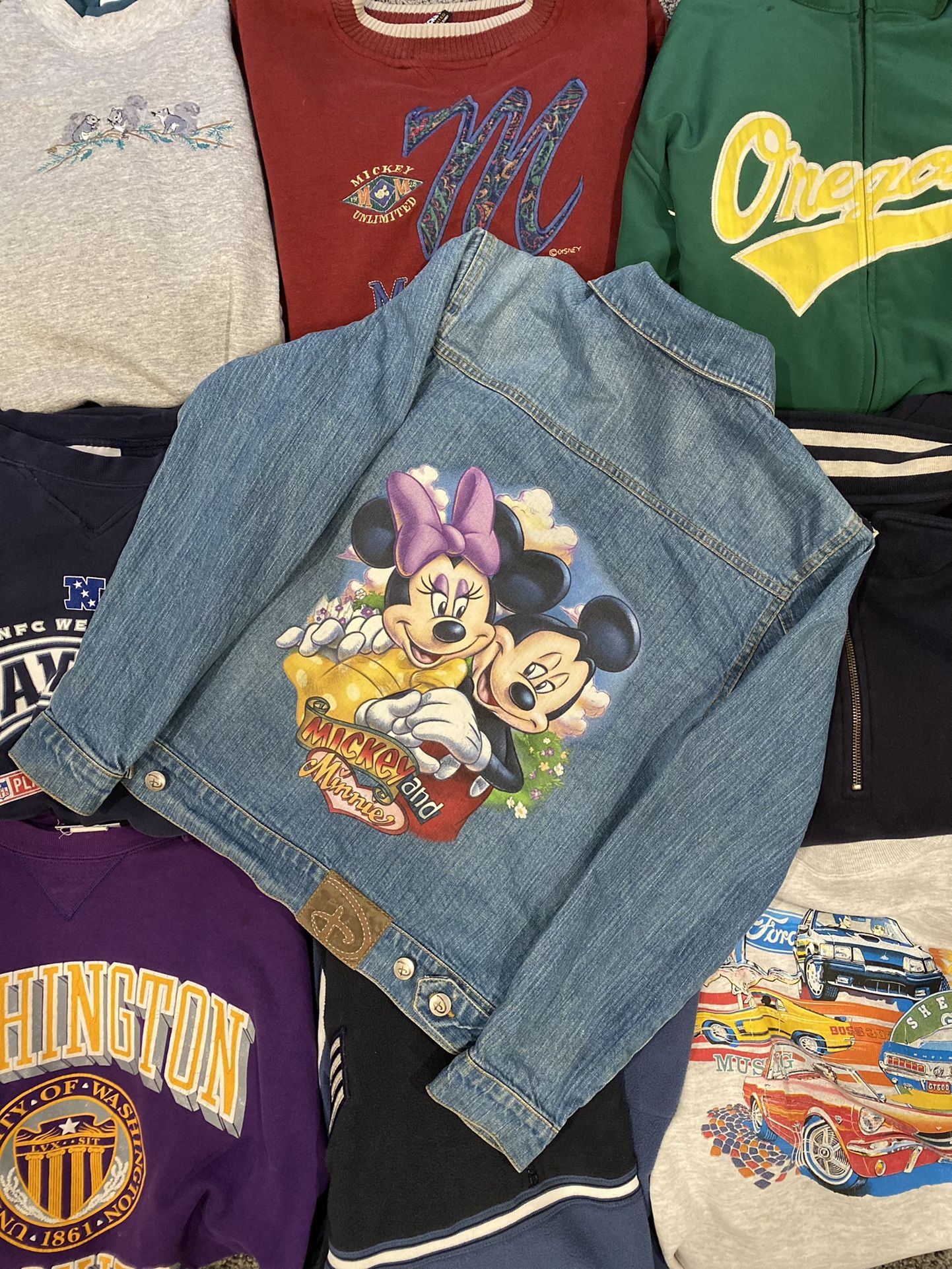 90’s Vintage Disney Denim Jacket With Mickey And Minnie