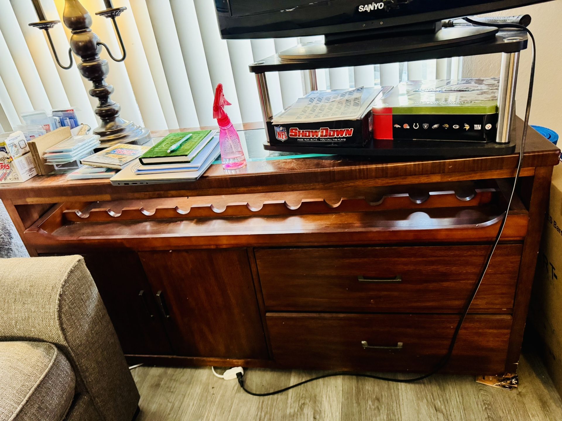 Vintage Wooden Wine Bar/Storage Cabinet 58 Inches wide / 20 Inches Depth / 27 Inches Height