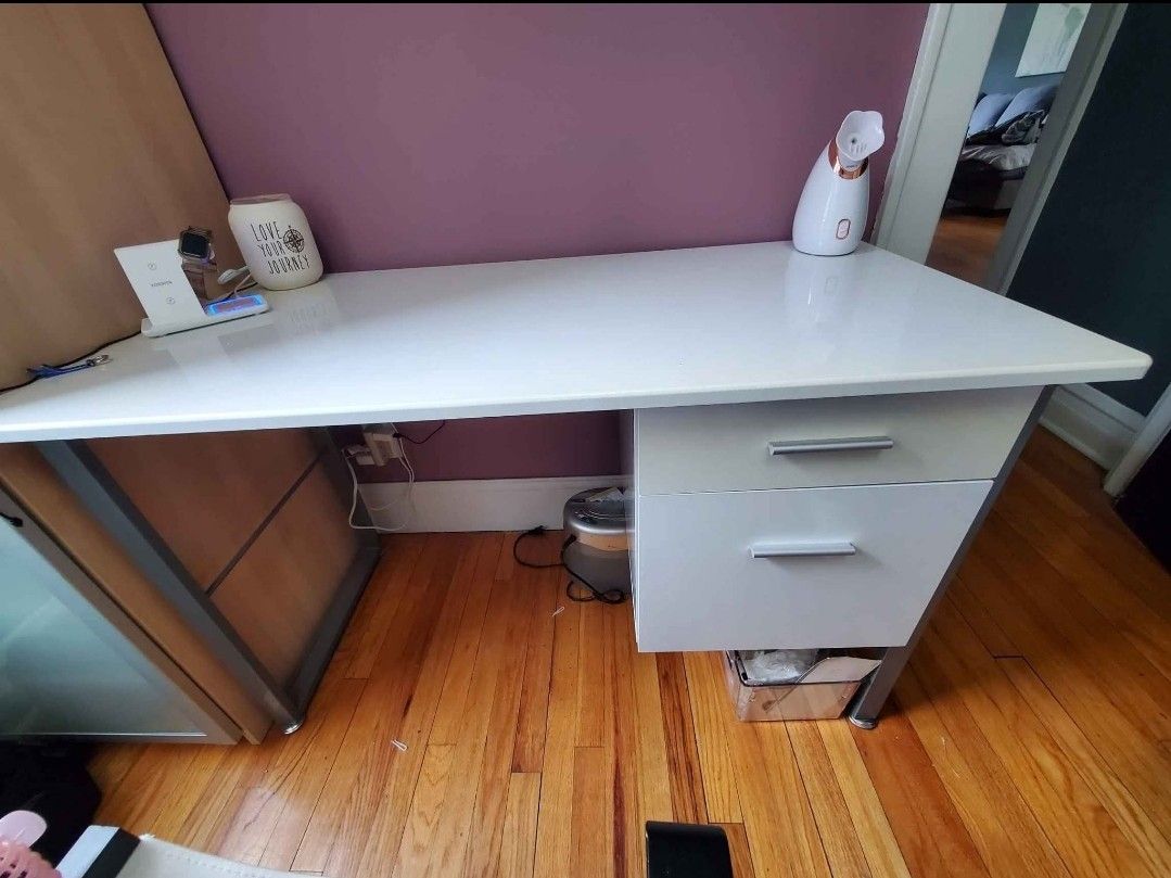 Glossy White Metal Desk