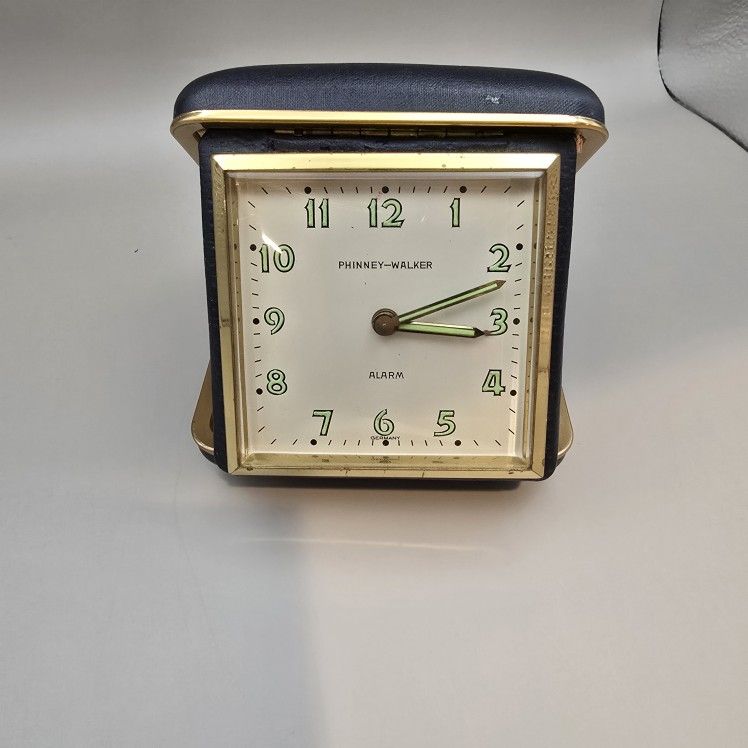 VTG Phinney Walker Travel Alarm Clock Luminous Hands Navy and Gold GERMANY.
