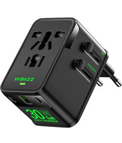 Travel Adapter, 30W GaN Fast Charging European Plug Adapter Worldwide Universal Charger with 4 Ports 1 AC, 1 USB-A, and 2 USB-C Ports Plug Adapter for