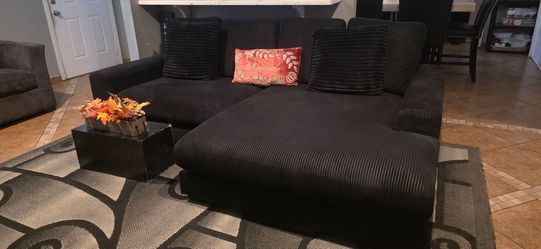 Black Sectional Sofa With Reversible Chaise  to any side Corduroy fabric super soft I'm Moving Can't Take It 6 months old Pet and smoke free home
