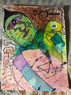 Abstract artwork FOR SALE! Mixed media on paper 9”x12”.