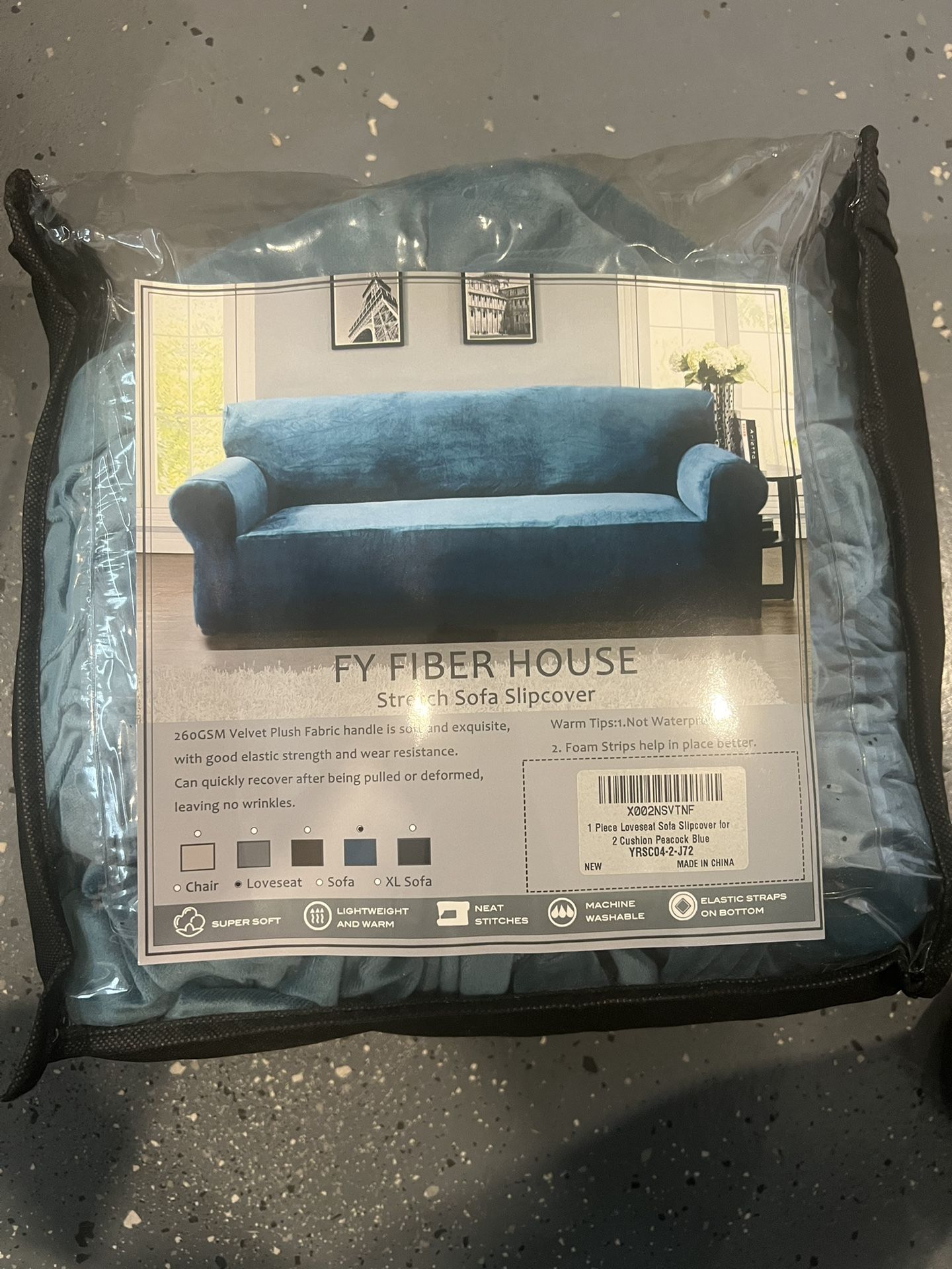 1 piece loveseat sofa slipcover for 2 cushion peacock blue