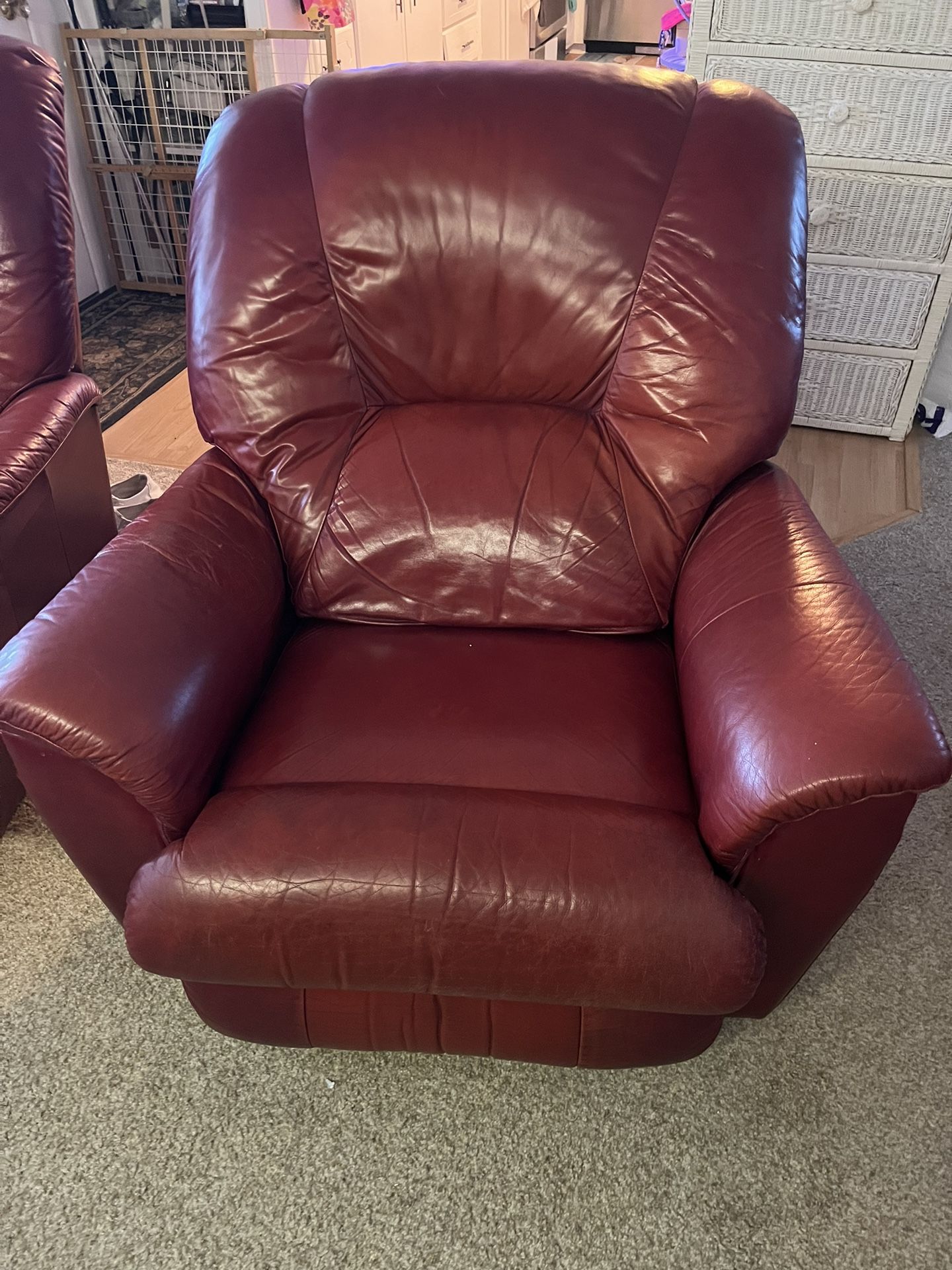 Pair Of Red Leather Recliners Reduced