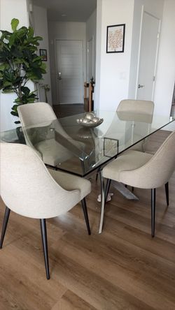 Modern Glass Dining Table Set + 4 Chairs