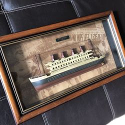 Framed Titanic Ship Model Under Glass
