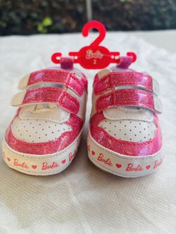 Barbie Baby Shoes Size 2 Pink Glitter Sneakers Toddler Girls Infant Brand New