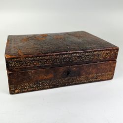 Antique European 18-19th Century Florentine Leather Document Jewelry Box