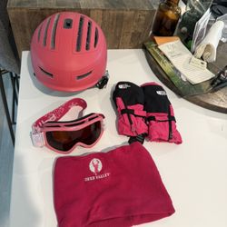 Kids Pink Pret Ski Helmet Gloves Goggles 