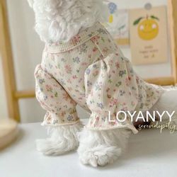 Dog t-shirt top shirt cute small dog floral print puff sleeve puppy dog shirt