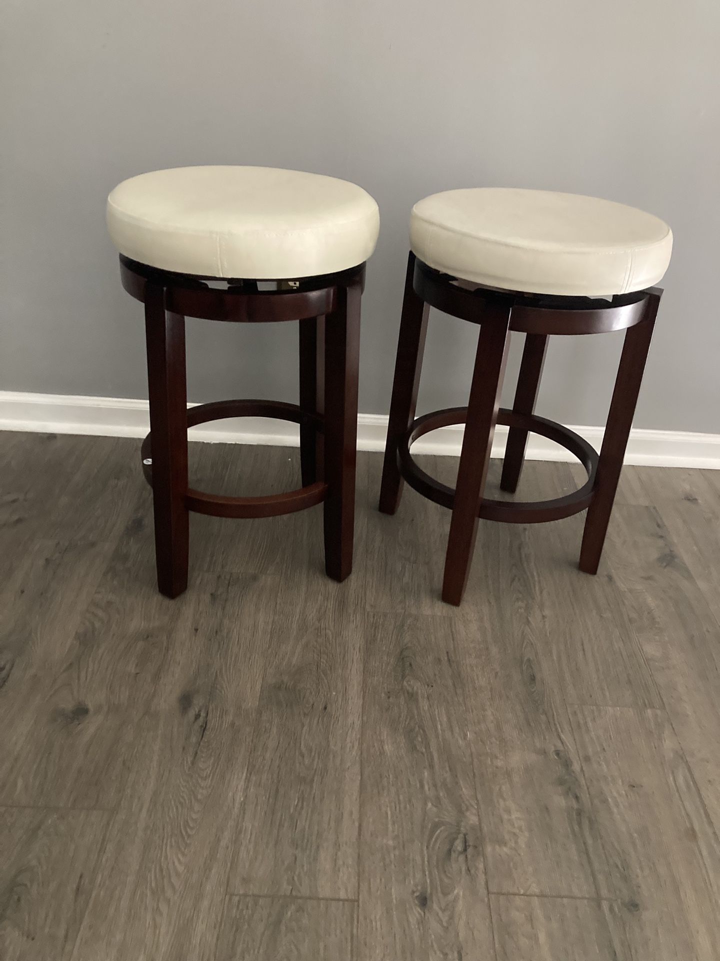 Leather Top Bar Height Stools Revolving TEAK WOOD