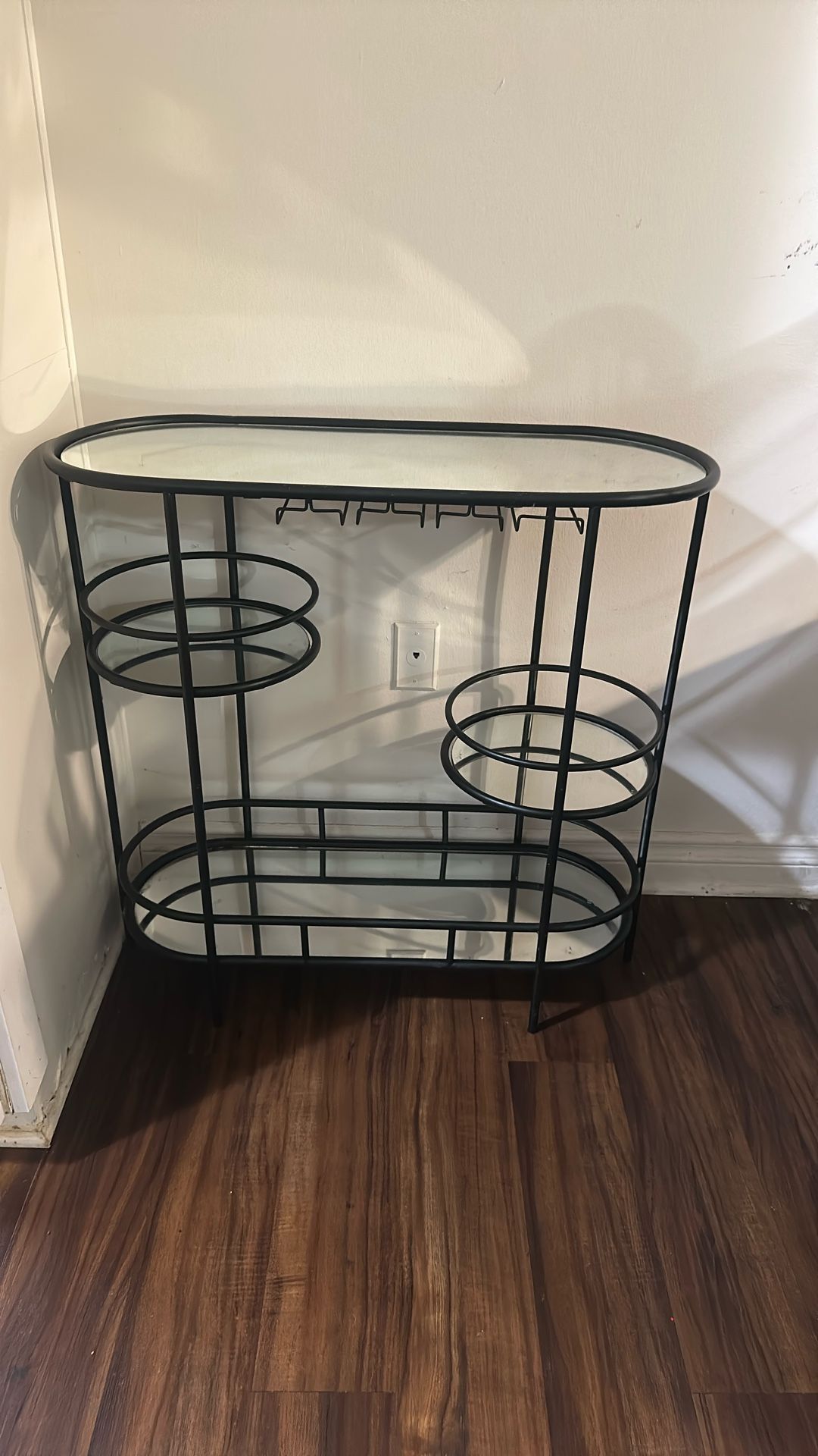 Mini Black & Mirror Bar With Cocktail/wine Glass Racks  