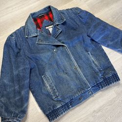 Vintage Rainbow Ridge Insulated  Denim Bomber Double Breasted Jacket Large EXC