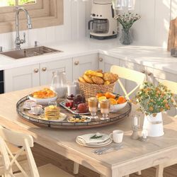 Acacia Wood 24" Lazy Susan Turntable Organizer for Table Top, Farmhouse Extra Large Round Lazy Susan for Serving Kitchen Countertop Cabinet for Charcu