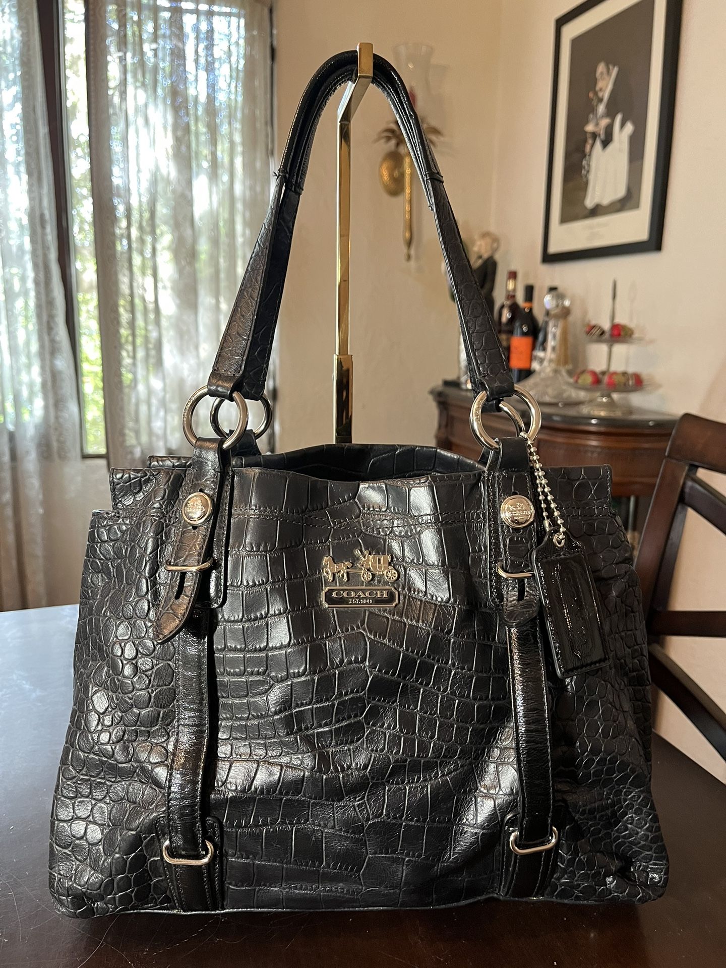 Coach Mia Black Croc Leather Satchel 