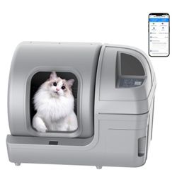 Automatic Cat Litter Box Self-Cleaning - APP Control and Weight Monitoring - 85L Ultra Quiet, White & Grey (Buy more have discount)