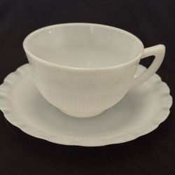 Vintage Milk Glass Tea Cup And Saucer Set 