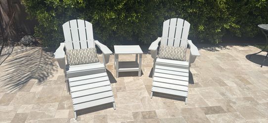5-Piece White Poly Adirondack Chair Set with Ottomans and Side Table