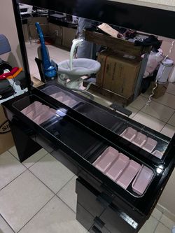 Black Vanity Desk with Mirror and Drawers