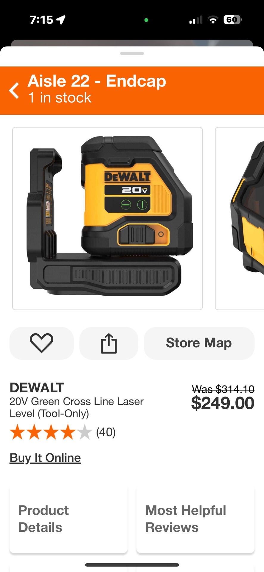 DEWALT 20V Green Cross Line Laser Level (Tool-Only)
