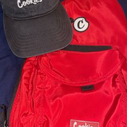 RED COOKIES CROSSBODY BAG W/ BLACK COOKIES HAT 