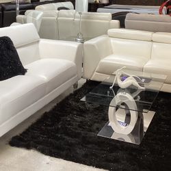 Gorgeous White Leather Sofa For Sale