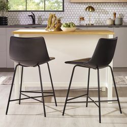 SALE!!! 2-Pc Counter Height Upholstered Bar Stools — Modern, Comfy, Easy-Cleaned