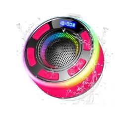 Bluetooth Shower Speaker, Portable Wireless Speakers IP7 Waterproof with Suction Cup and Time Display, BT5.3 Dynamic LED Lights and Dual Stereo Pairin