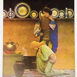 CHECKING THE TARTS Original Vintage Print Poster Maxfield Parrish Art Deco Nouveau Artist Antique Collectible Neo Classical Allegory