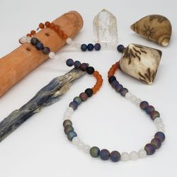 Rainbow Druzy, Orange Quartzite, Quartzite & Lava Bead Necklace