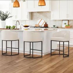 Crystal Ivory 26 in. Counter Height Faux Leather Upholstered Bar Stool Kitchen Island Stool With Metal Frame (Set of 3)